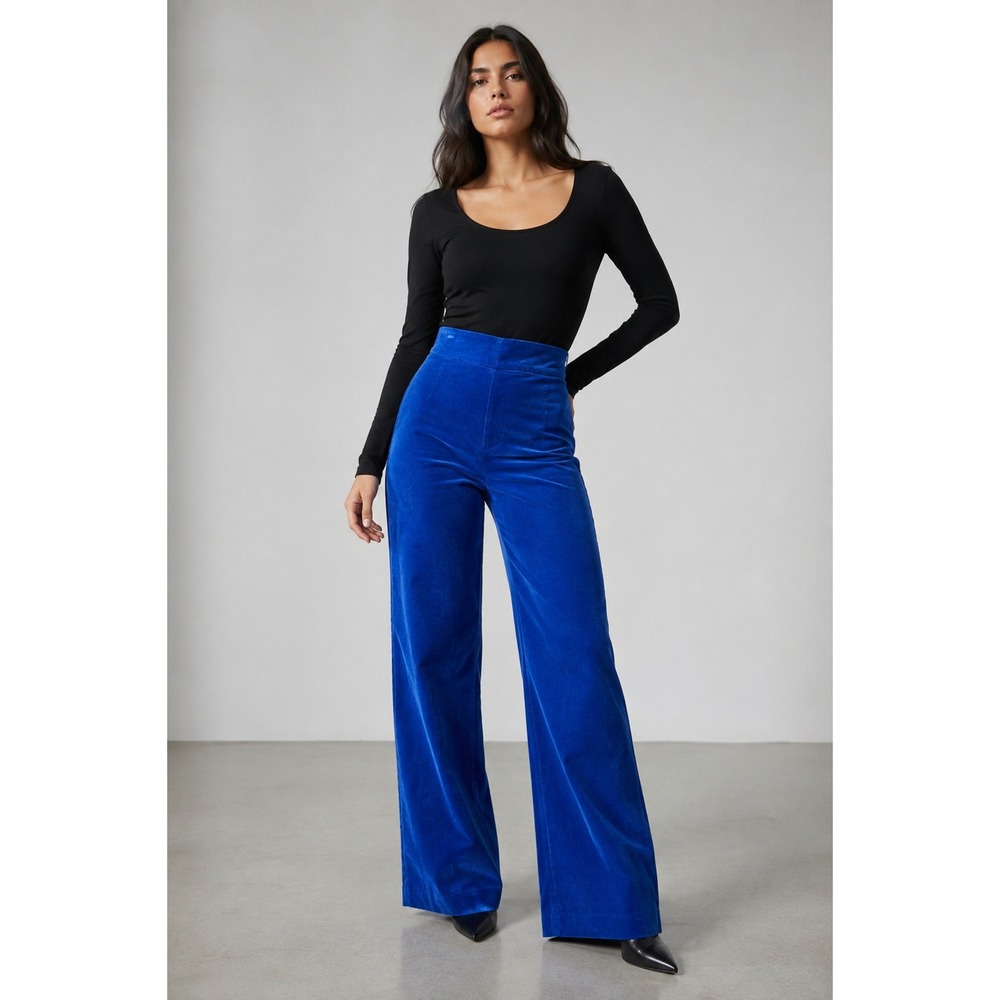 C'est Interdit Cobalt Blue Corduroy Wide Leg Pants L Retro Mod High-Waist Artsy